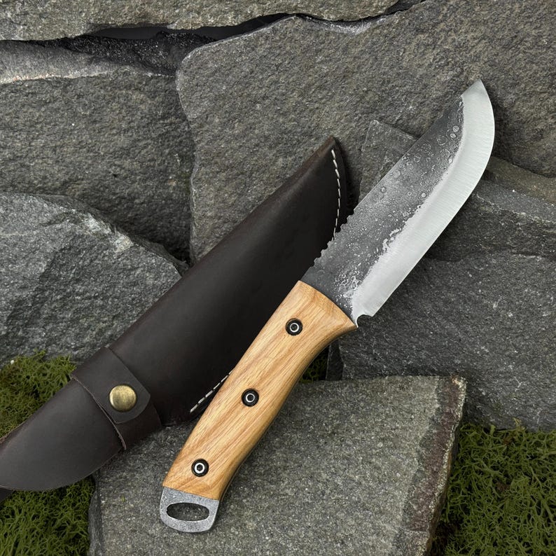 Hand Forged Bushcraft Knife with Leather Case.