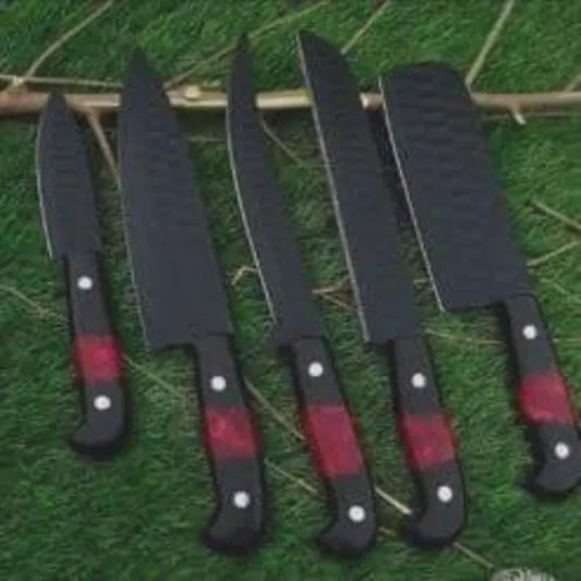 Handmade High Carbon Steel Chef Knife Set, Rosewood Resin Handle with sheath