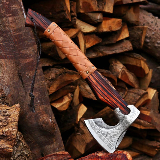 Hand Forged Viking Axe  High Carbon Steel, Wooden Handle