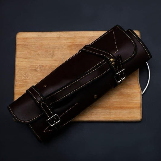 Hand Forged Damascus Steel 8 Pcs Chef Knife Set, Pakka Wood Handle & Leather Bag