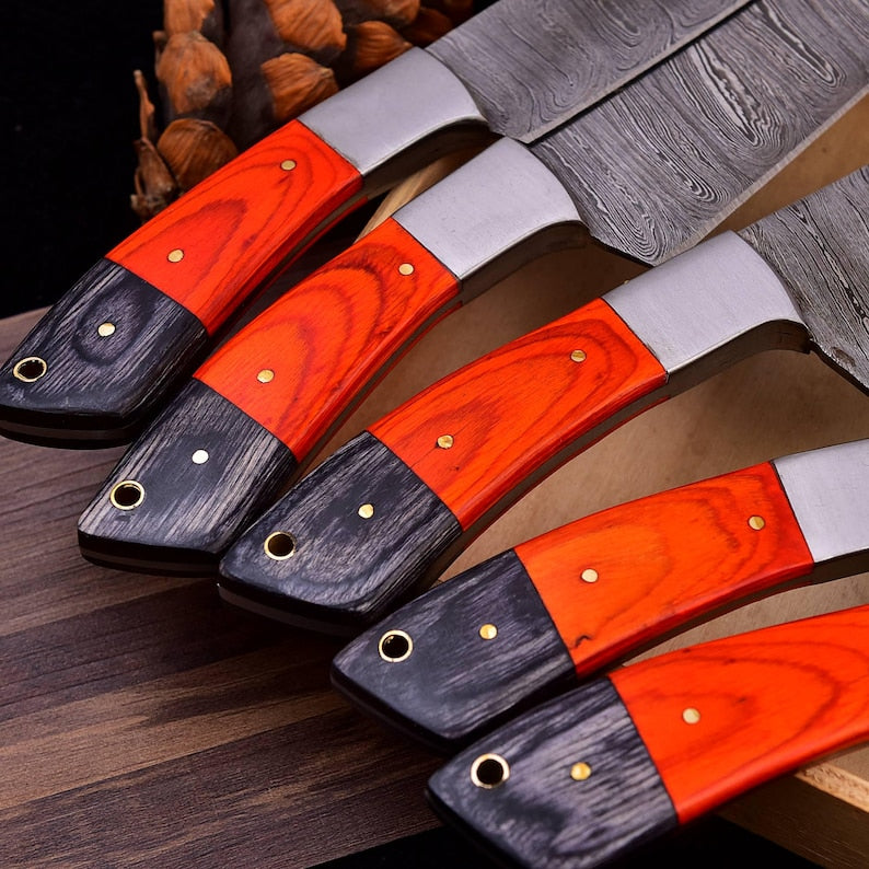 Damascus Steel Chef Knife Set, Hand forged Kitchen knives