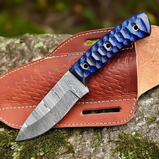 Handmade Damascus Steel Hunting Knife | Resin Handle | Fixed Blade