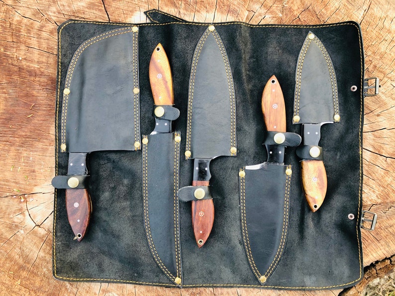 Hand Forged Carbon Steel Chef's Knife Set of 5 BBQ Knife Kitchen Knives Gift for Boyfriend Anniversary Gift-Gift for Him Groomsmen gift