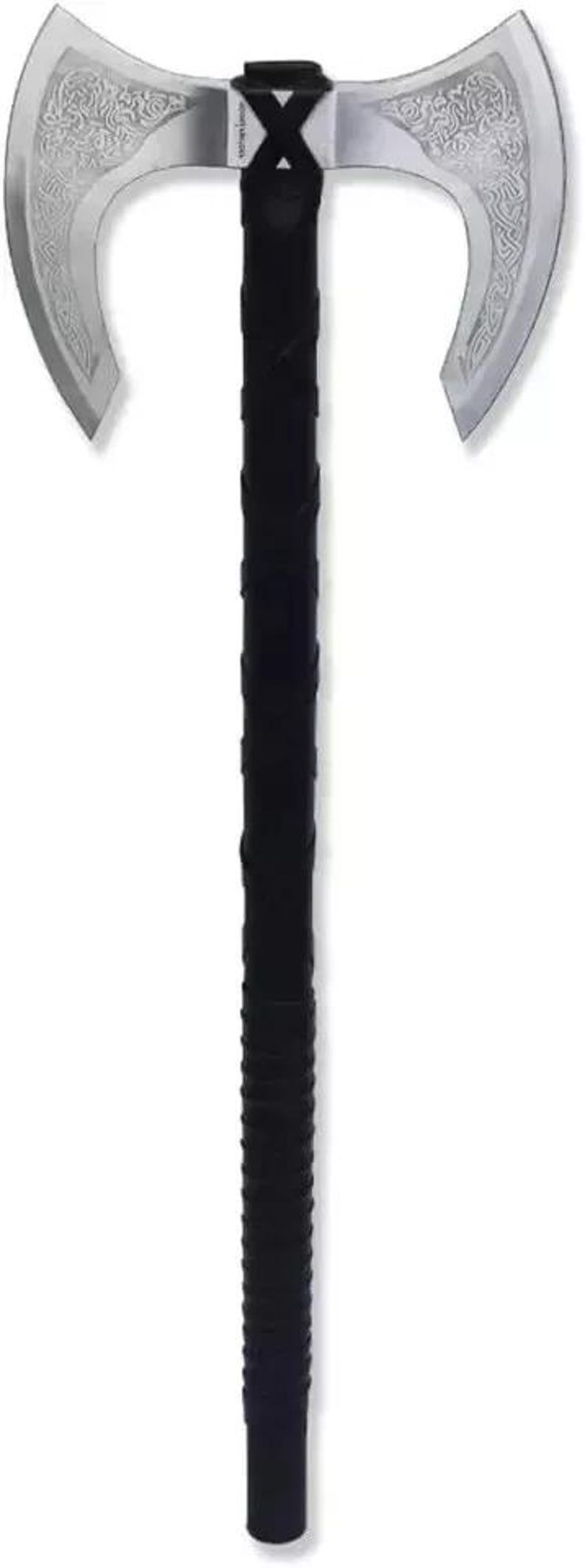 Viking Double Head Axe: Celtic Etched Carbon Steel & Ash Wood