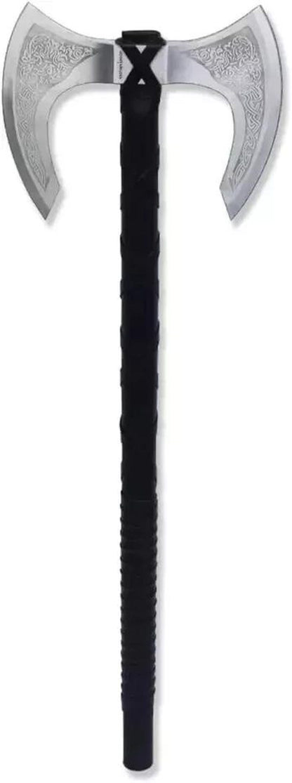 Viking Double Head Axe: Celtic Etched Carbon Steel & Ash Wood