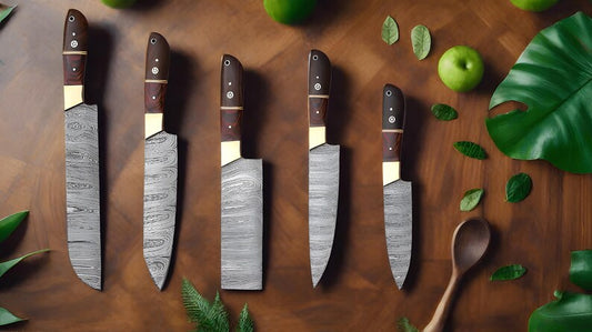 Hand Forged Damascus Steel Chef Knives Set - Exotic Wood Handles