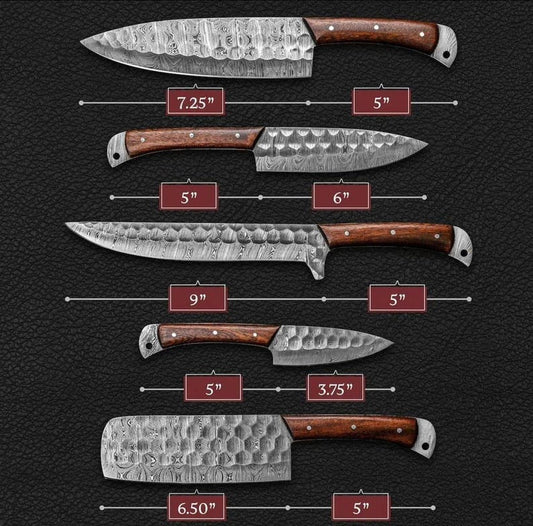 Personalized Kitchen Knife Set 5 Pcs | Handmade Damascus Steel Chef Knives set