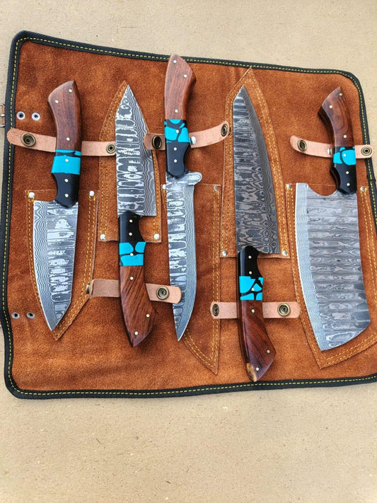 Handmade Damascus Chef Knife Set Professional Kitchen Knives