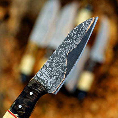 Handmade Damascus cooper Chef Knife Set, Hand forged Kitchen knives