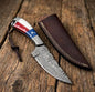Hand Forged Damascus Hunting Knife with Leather Sheath Fixed Blade Camping