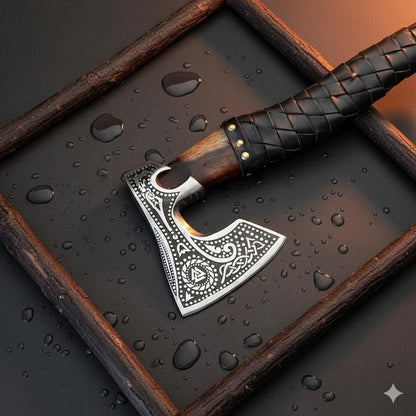 Hand Forged Viking Axe | Engraved Carbon Steel Hatchet