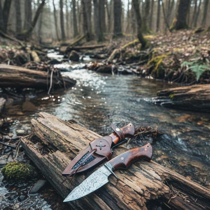 Custom Handmade Hunting Knife Rosewood Handle &amp; Leather Sheath