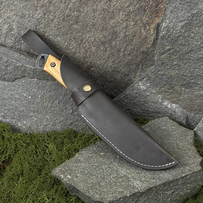 Hand Forged Bushcraft Knife with Leather Case.