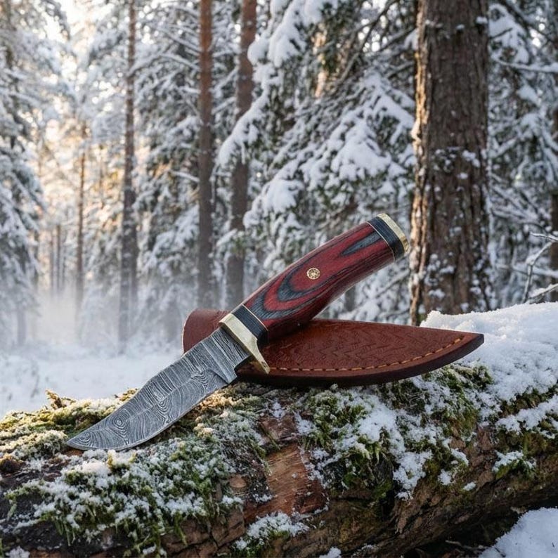Handmade Damascus Steel 8 inches Skinner Knife with Wooden handle
