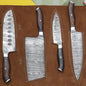 4 Piece Handmade Chef Knife Set, 4 Piece Damascus Steel Knife Set, Kitchen Knife Set with Leather Cover