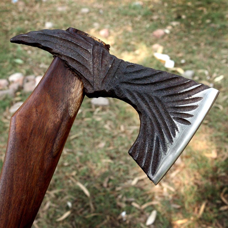 Hand-Forged Raven Axe | High Carbon Steel Bearded Hatchet