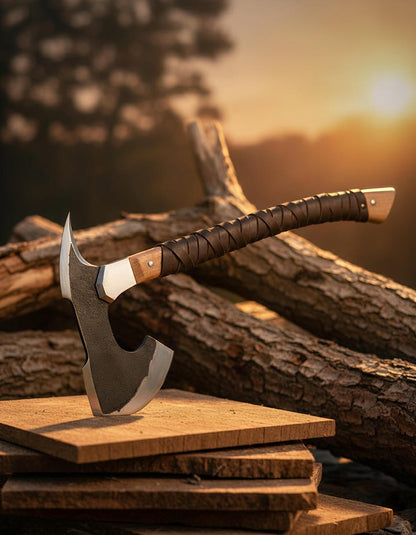 Handmade Viking Style Camping Axe with leather wrapped