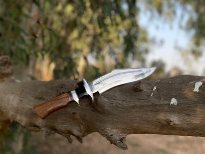Hand Crafted Forged Carbon Steel Hunting Survival Knife: Rosewood Handle & Cow Leather Sheath