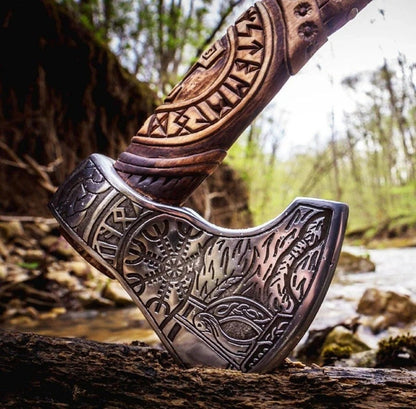 Custom Gift Hand Forged Carbon Steel VIKING AXE with Ash Wood Shaft, Wedding Gift, Axe