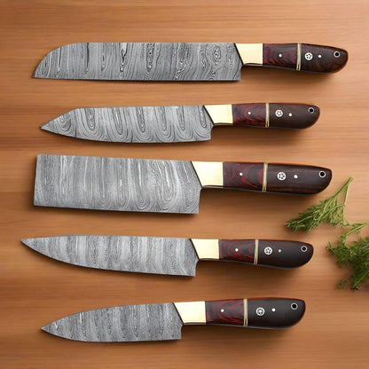 Hand Forged Damascus Steel Chef Knives Set - Exotic Wood Handles