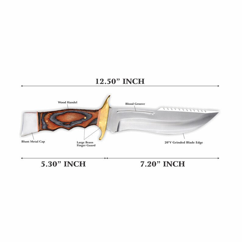 440 Stainless Steel Hunting Knife: Fixed Blade, Wood Handle & Leather Sheath