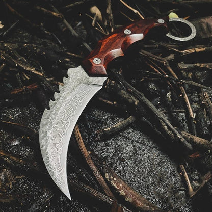 Handmade Damascus Karambit Knife: Engraved Gift with Leather Sheath
