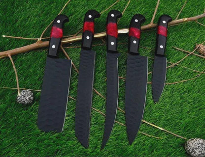 Handmade High Carbon Steel Chef Knife Set, Rosewood Resin Handle with sheath