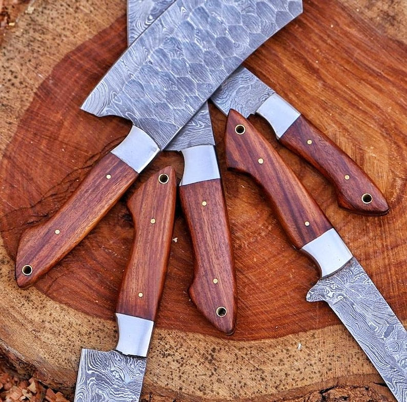 Handmade Damascus Steel Chef Knife Set | Rosewood Handle