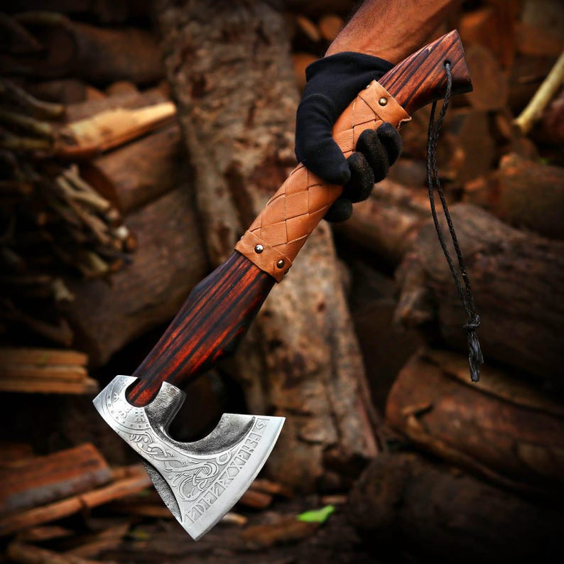 Hand Forged Viking Axe  High Carbon Steel, Wooden Handle