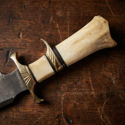 Handmade Damascus Steel Bowie/Hunting Knife | Camel Bone Handle | Fixed Blade
