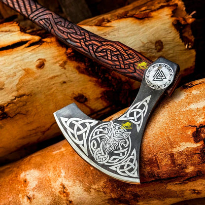 Hand Forged Viking Axe  High Carbon Steel, Wooden Handle