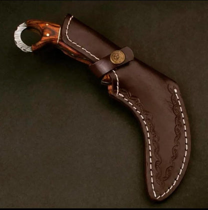 Custom Handmade Damascus Steel Karambit Hunting Knife With Leather Sheath