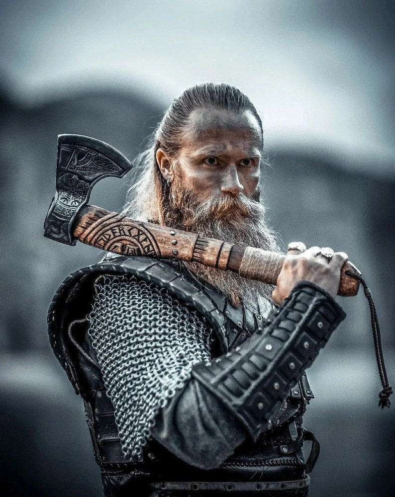 Custom Gift Hand Forged Carbon Steel VIKING AXE with Ash Wood Shaft, Wedding Gift, Axe