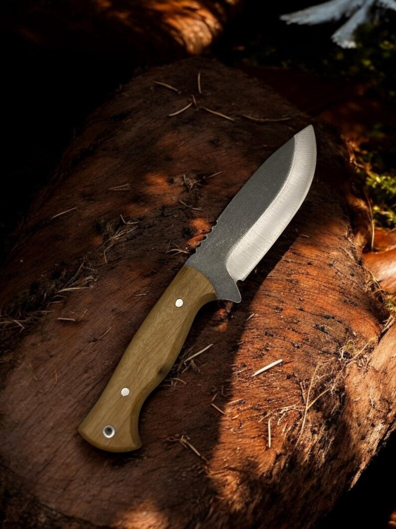 Custom Bushcraft Knife: Handmade Walnut Handle, German Steel, Camping Survival Tool