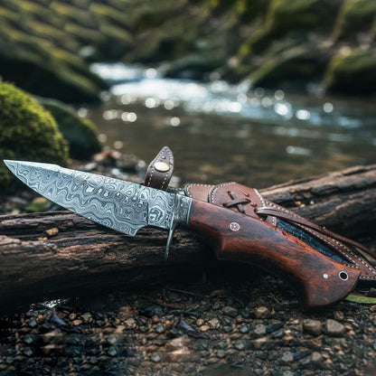 Custom Handmade Hunting Knife Rosewood Handle &amp; Leather Sheath