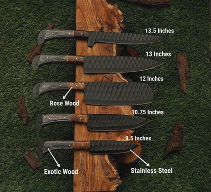 Handmade Damascus Steel Chef Knife Set, Artisan Kitchen Tools, Wedding Gift