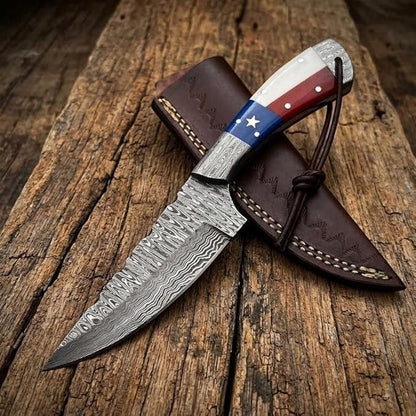 Hand Forged Damascus Hunting Knife with Leather Sheath Fixed Blade Camping