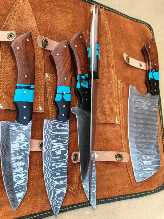 Handmade Damascus Chef Knife Set Professional Kitchen Knives