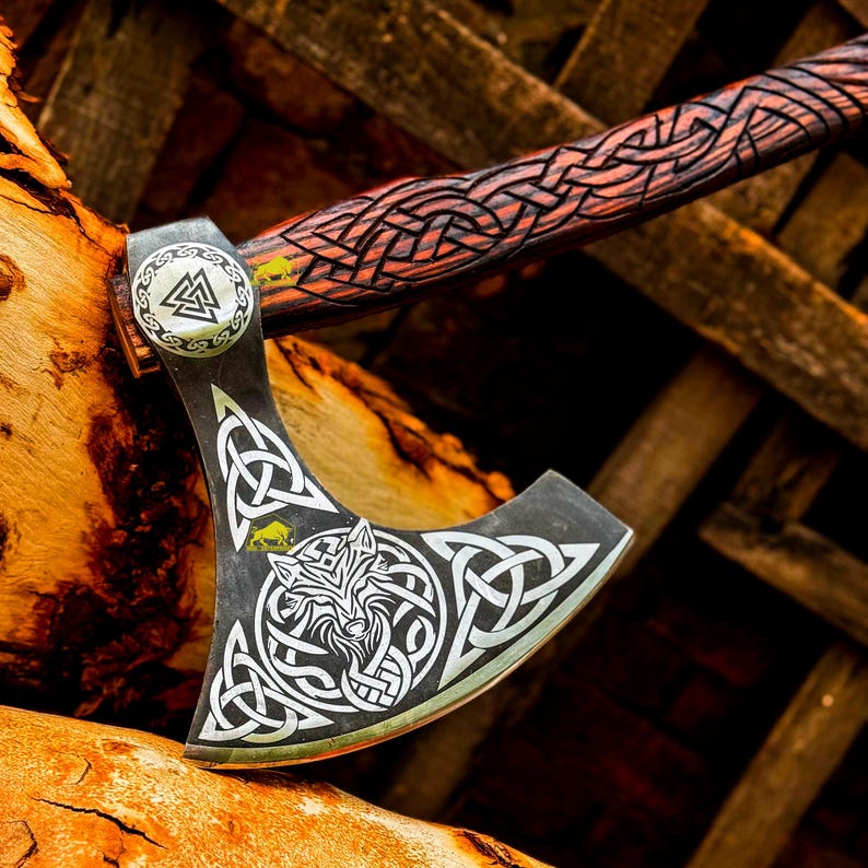 Hand Forged Viking Axe  High Carbon Steel, Wooden Handle