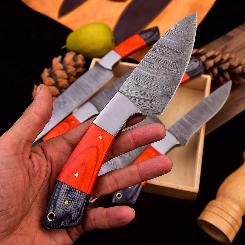 Damascus Steel Chef Knife Set, Hand forged Kitchen knives