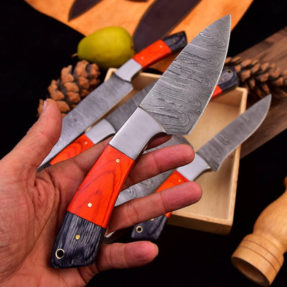 Damascus Steel Chef Knife Set, Hand forged Kitchen knives