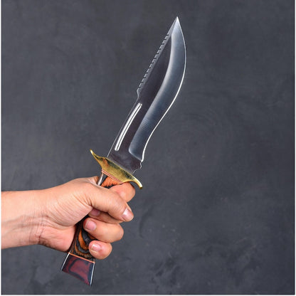 440 Stainless Steel Hunting Knife: Fixed Blade, Wood Handle & Leather Sheath