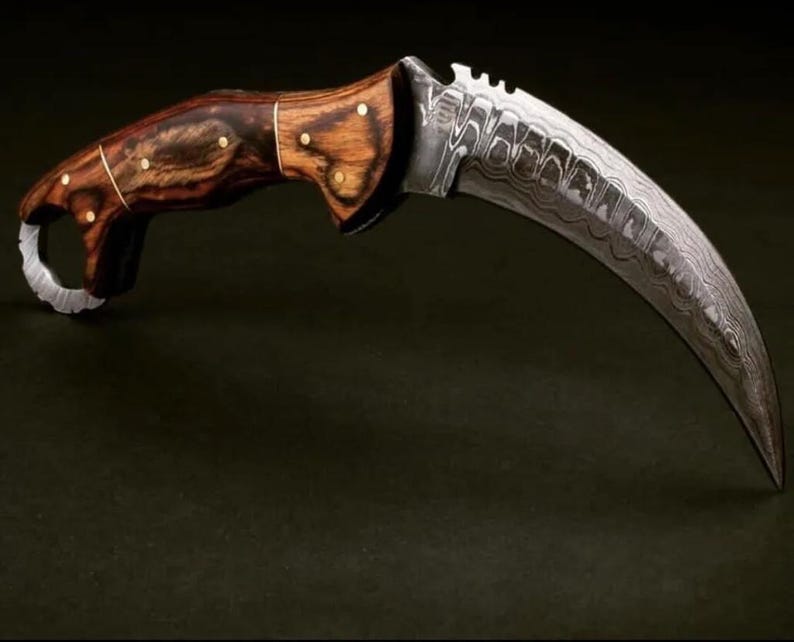 Custom Handmade Damascus Steel Karambit Hunting Knife with Leather Sheath