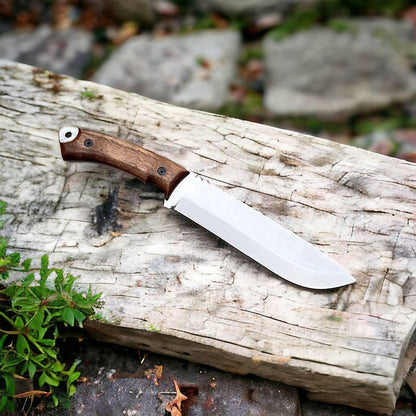 Walnut Handle Camping Knife: High Carbon Steel Hunting, Bushcraft, Survival Knife