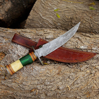 Handmade Damascus Bowie Hunting Knife