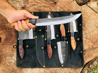 Hand Forged Carbon Steel Chef's Knife Set of 5 BBQ Knife Kitchen Knives Gift for Boyfriend Anniversary Gift-Gift for Him Groomsmen gift