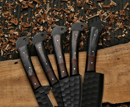 Handmade Damascus Chef Knife Set, Forged BBQ Knives, Wood Handle