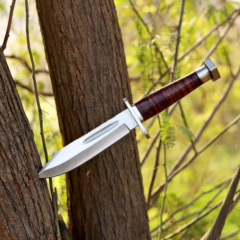 Hand Forged Stainless Steel Hunting Knife 11.5 Inch | Leather Handle Fixed Blade Knife