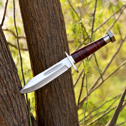 Hand Forged Stainless Steel Hunting Knife 11.5 Inch | Leather Handle Fixed Blade Knife
