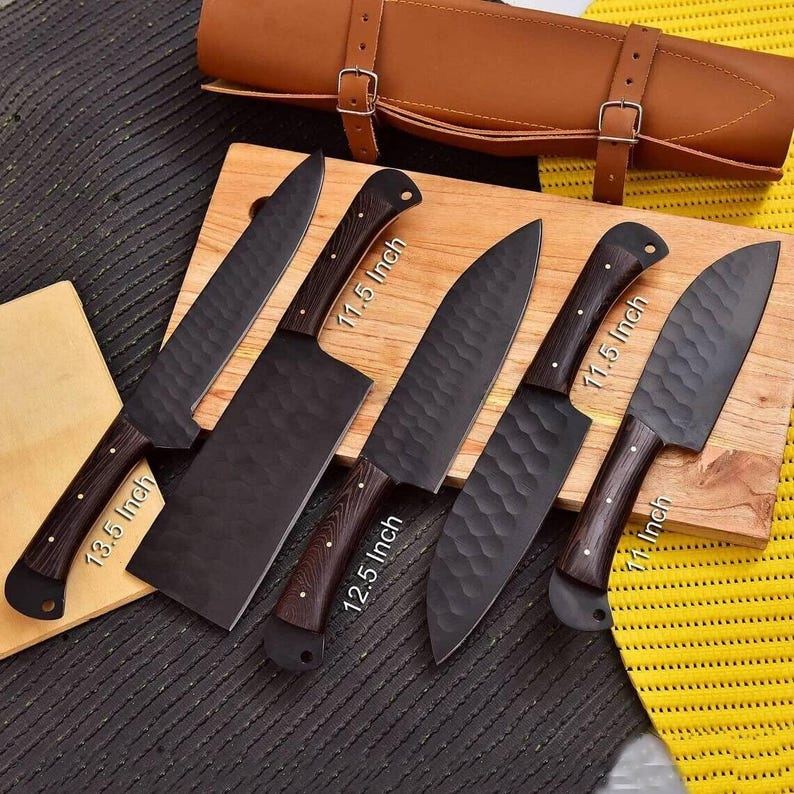 Handmade Damascus Steel Kitchen Knife Set  Premium Chef Knife Set